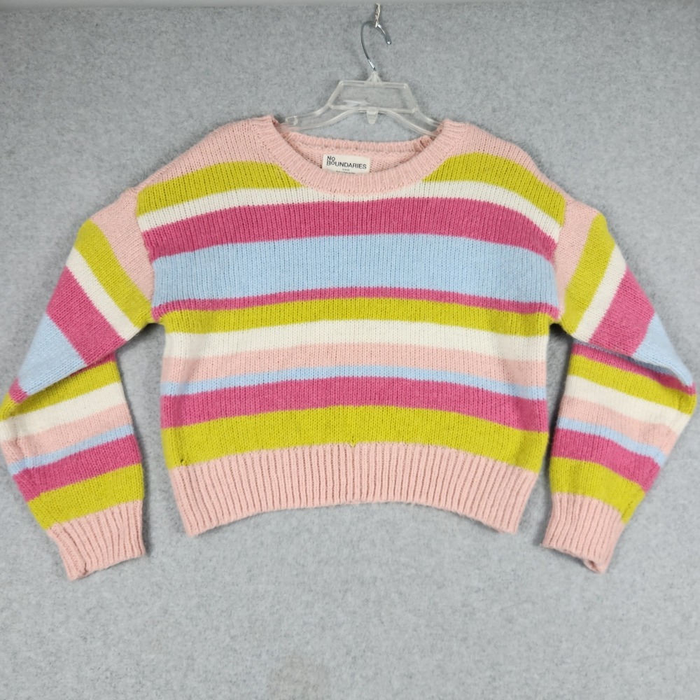 No‎ Boundaries Cropped Sweater Womens Medium Multicolor Striped Knit Pullover
